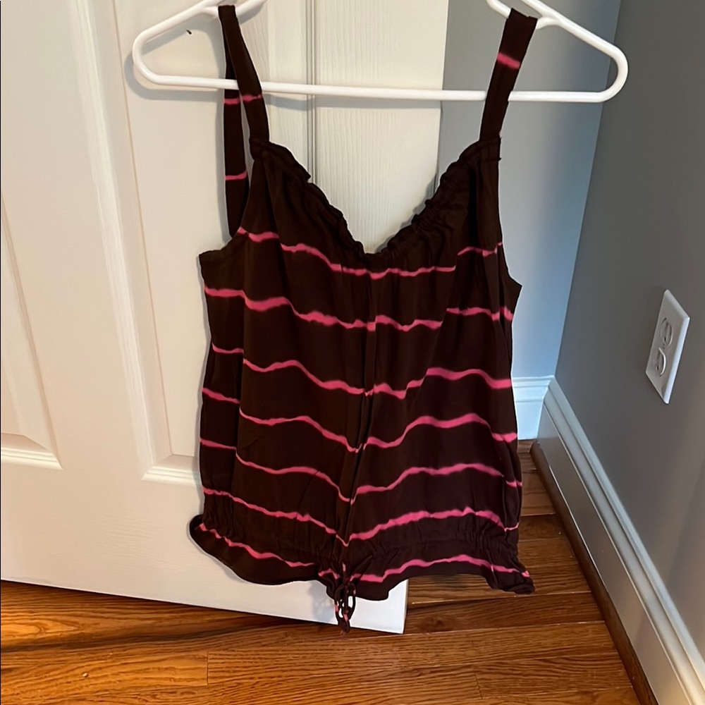 Lucky Brand Pink and Brown Ruffled Tie Front Camisole